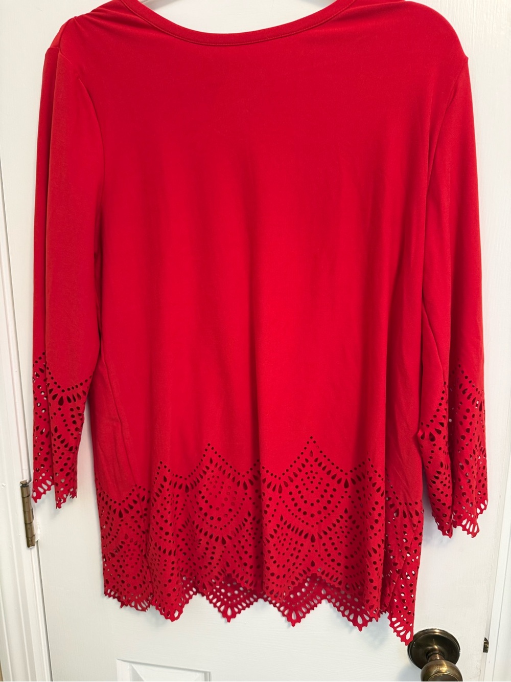 Red Laser-Cut Hem Tunic Top